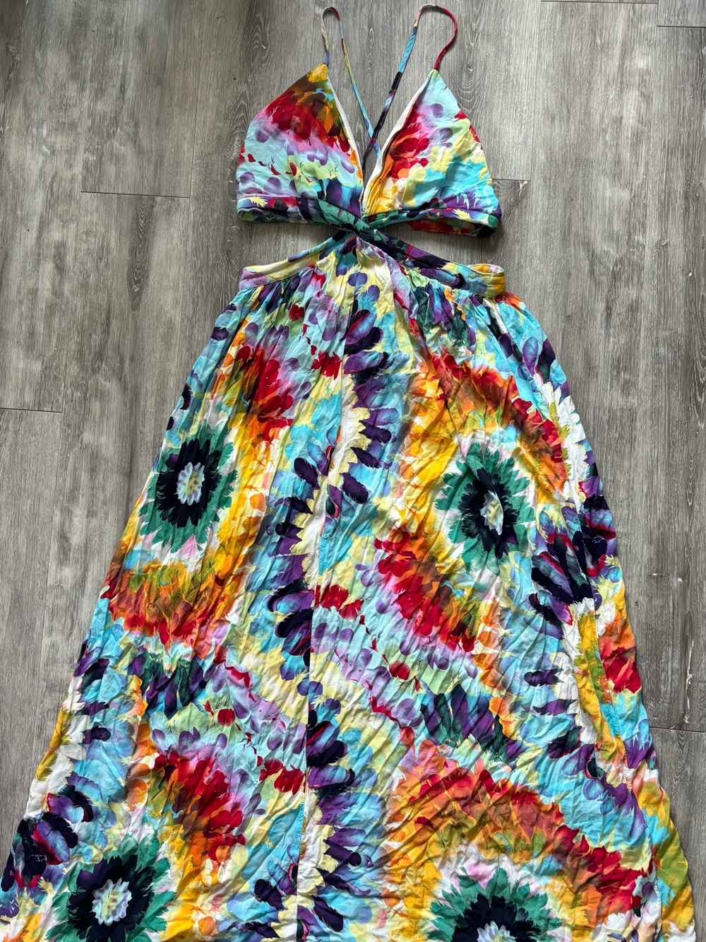 Colorful Flower Tie-Dye Maxi Dress